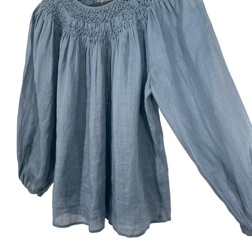 FRAME Womens Sz Small Blue Modern Victorian Smocked Blouse Shirt Top - Picture 4 of 8